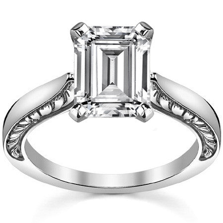 Moissanite Engraved Cathedral Solitaire Ring