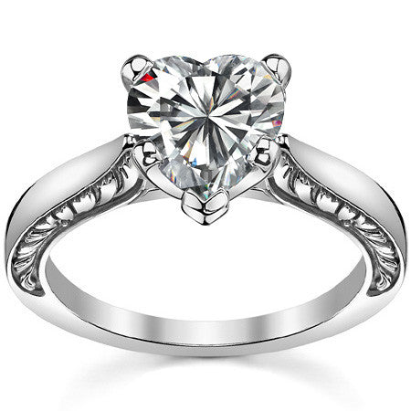 Moissanite Engraved Cathedral Solitaire Ring