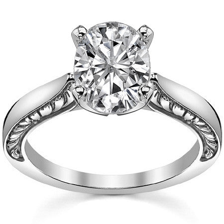 Moissanite Engraved Cathedral Solitaire Ring