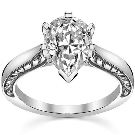 Moissanite Engraved Cathedral Solitaire Ring
