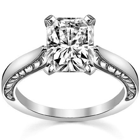 Moissanite Engraved Cathedral Solitaire Ring