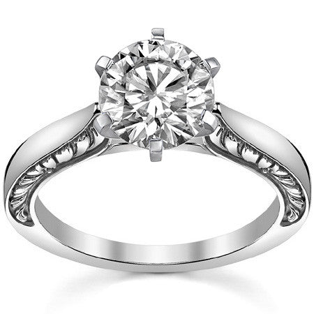 Moissanite Engraved Cathedral Solitaire Ring