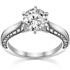 Moissanite Engraved Cathedral Solitaire Ring