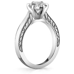 Moissanite Engraved Cathedral Solitaire Ring