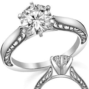 Moissanite Engraved Cathedral Solitaire Ring