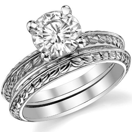 Round Knife Edge Floral Leaf Solitaire Ring