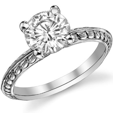 Round Knife Edge Floral Leaf Solitaire Ring