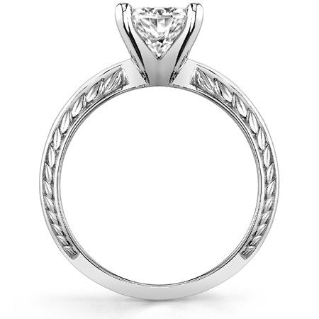 Round Knife Edge Floral Leaf Solitaire Ring