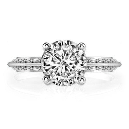 Round Knife Edge Floral Leaf Solitaire Ring