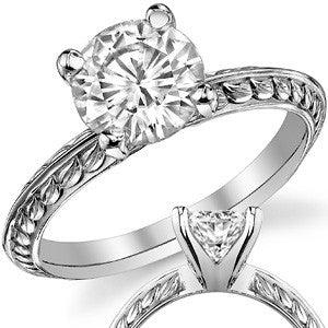 Round Knife Edge Floral Leaf Solitaire Ring