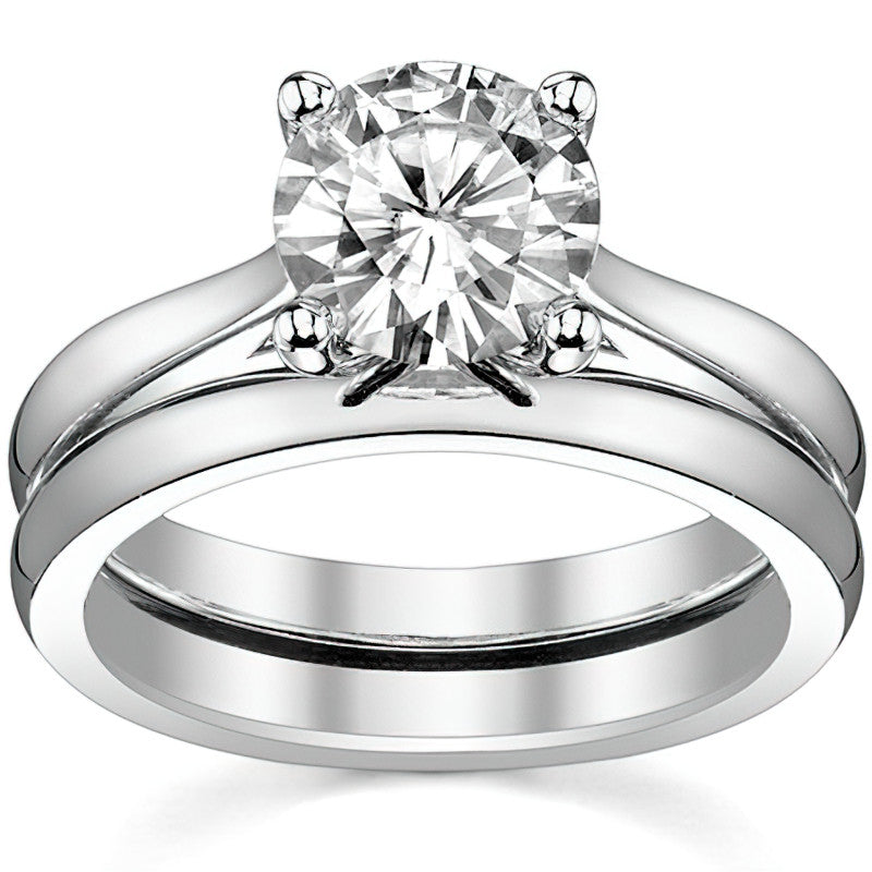 Round Brilliant Moissanite Cathedral Solitaire Ring