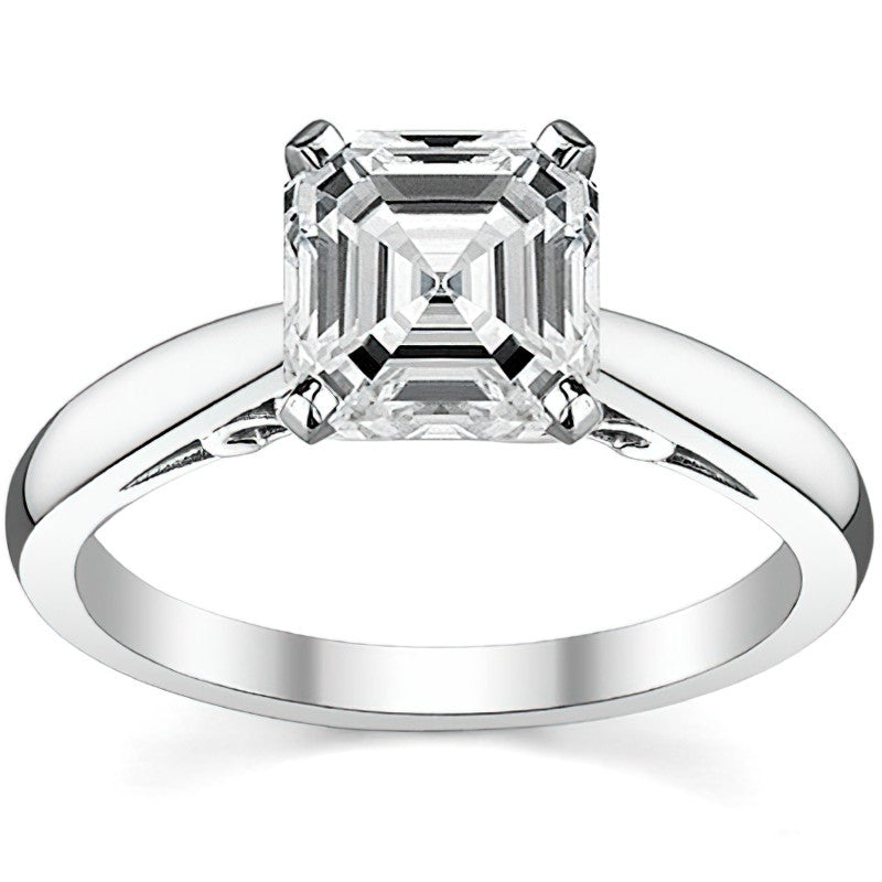Scroll Accented Moissanite Solitaire Ring