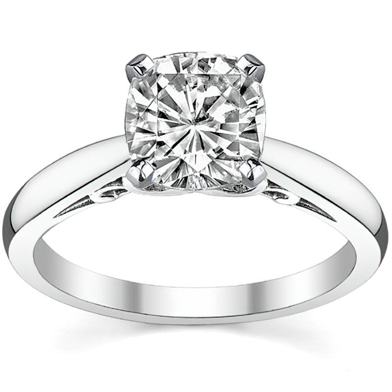 Scroll Accented Moissanite Solitaire Ring