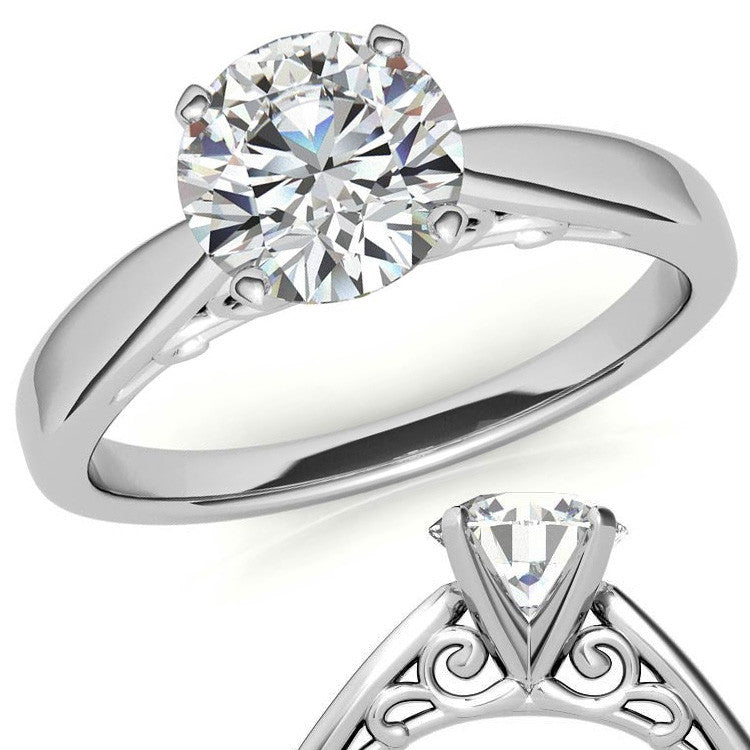 Scroll Accented Moissanite Solitaire Ring