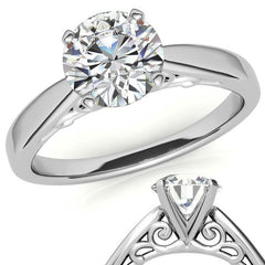 Scroll Accented Moissanite Solitaire Ring