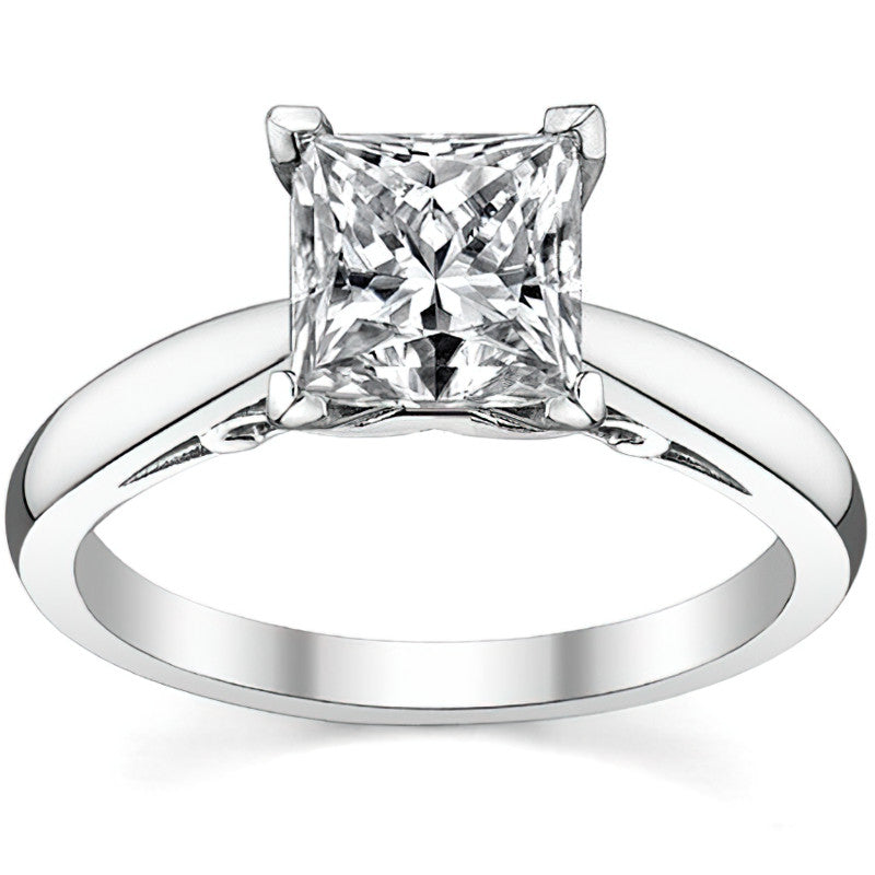 Scroll Accented Moissanite Solitaire Ring