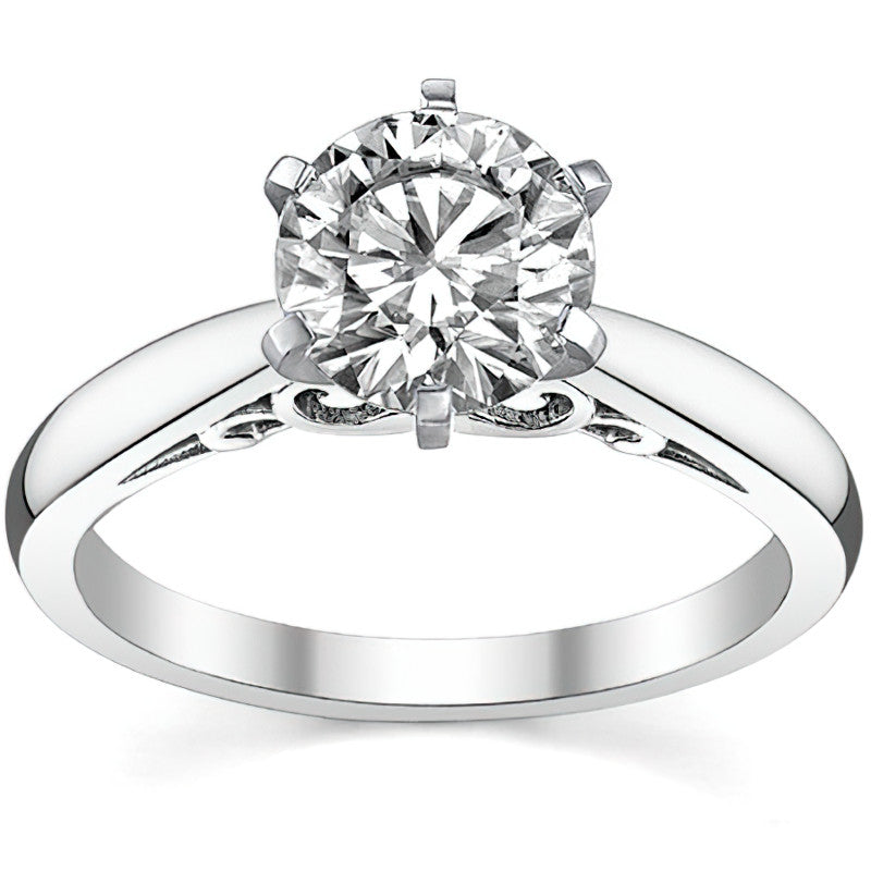 Scroll Accented Moissanite Solitaire Ring