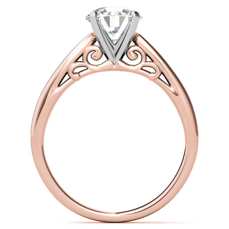 Scroll Accented Moissanite Solitaire Ring