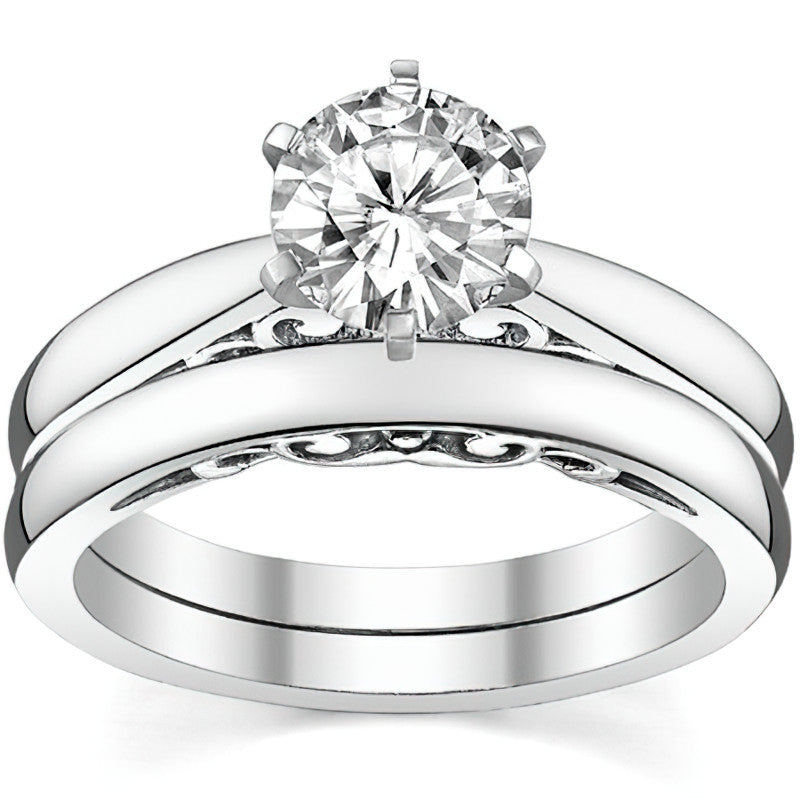 Scroll Accented Moissanite Solitaire Ring