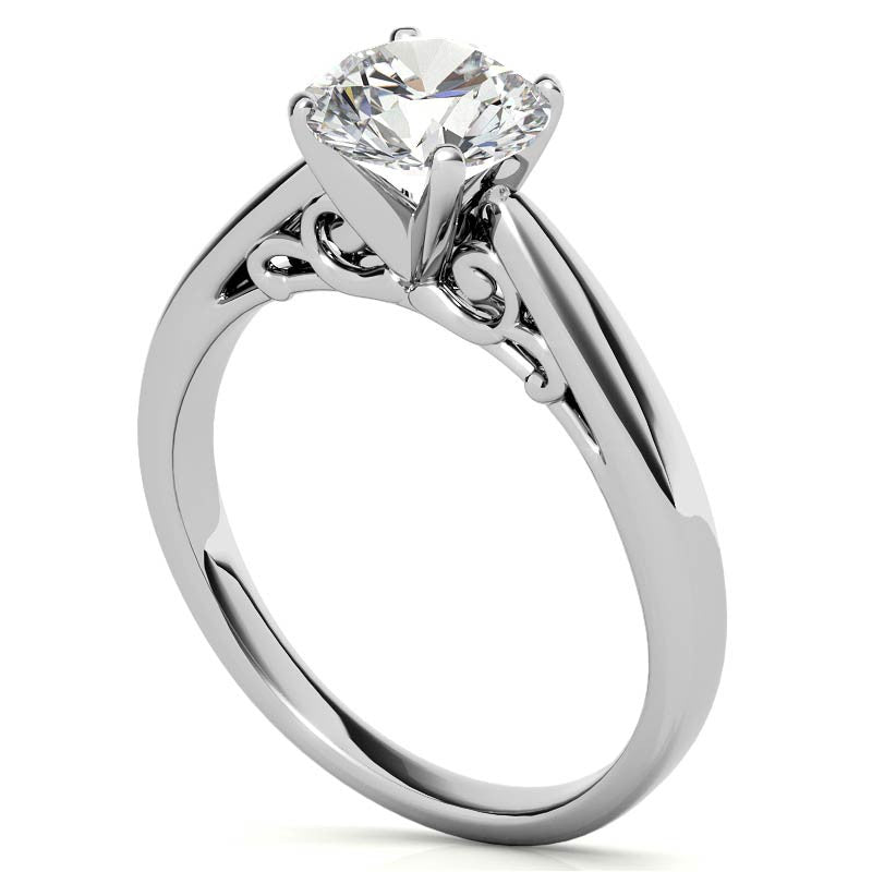 Scroll Accented Moissanite Solitaire Ring
