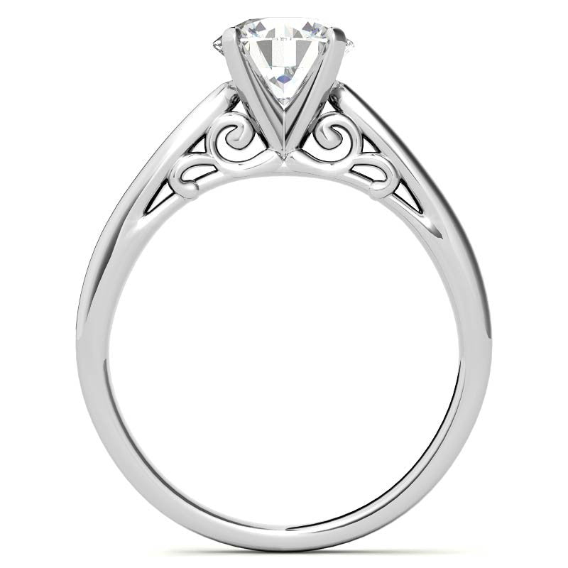 Scroll Accented Moissanite Solitaire Ring