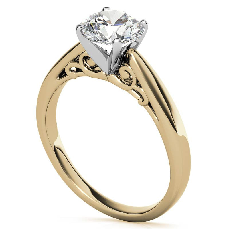 Scroll Accented Moissanite Solitaire Ring