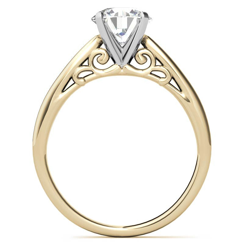 Scroll Accented Moissanite Solitaire Ring
