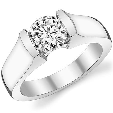 Round Brilliant Moissanite Channel Set Modern Solitaire Ring