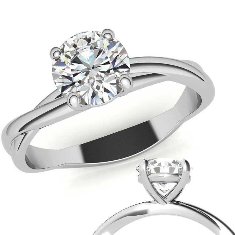 Round Brilliant Moissanite Designer Inspired Twisted Solitaire Ring