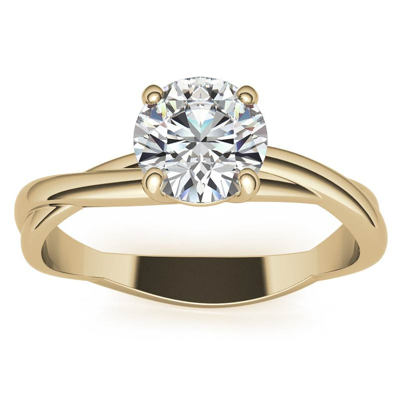 Round Brilliant Moissanite Designer Inspired Twisted Solitaire Ring