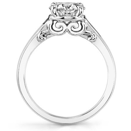 Round Brilliant Moissanite Scroll Solitaire Ring