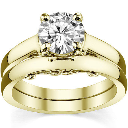 Round Brilliant Moissanite Scroll Solitaire Ring