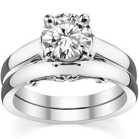 Round Brilliant Moissanite Scroll Solitaire Ring