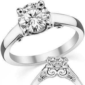 Round Brilliant Moissanite Scroll Solitaire Ring