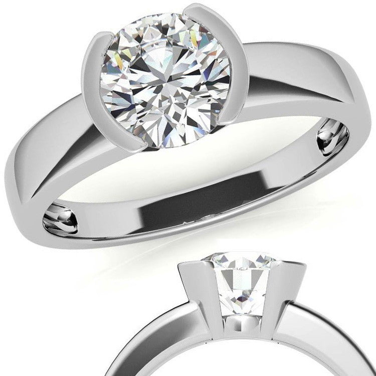 Semi-Bezel Round Brilliant Moissanite Solitaire Ring