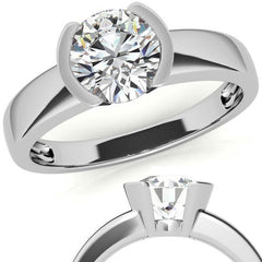 Semi-Bezel Round Brilliant Moissanite Solitaire Ring