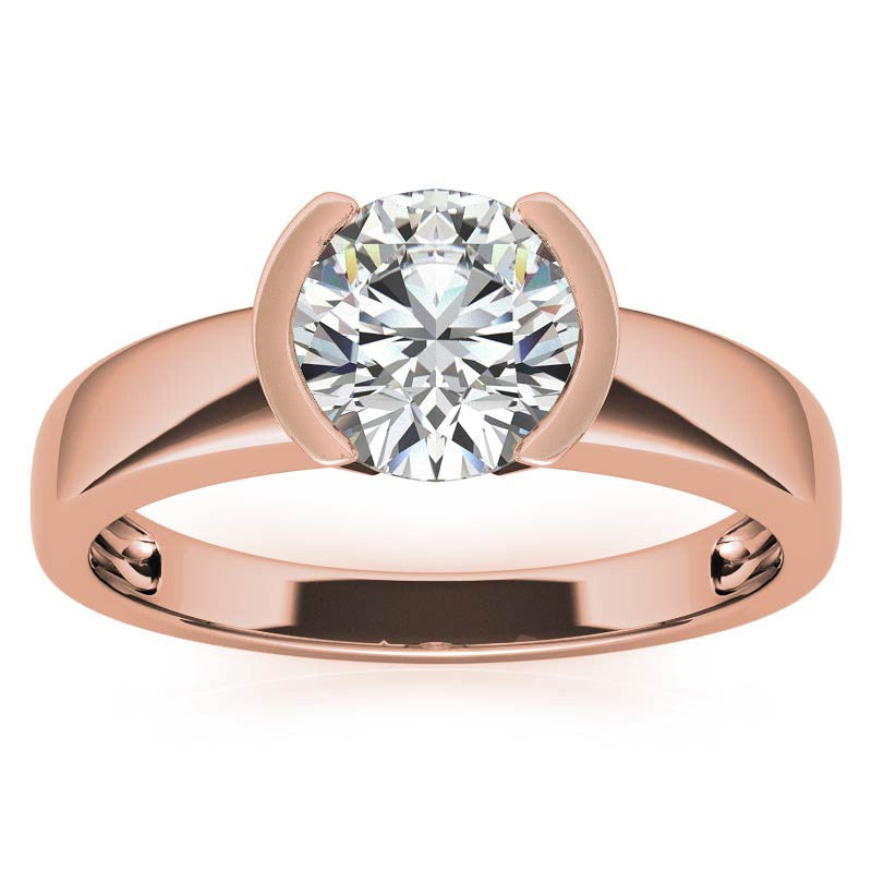 Semi-Bezel Round Brilliant Moissanite Solitaire Ring