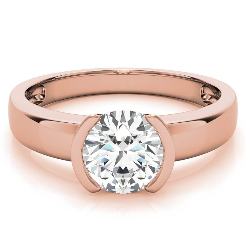 Semi-Bezel Round Brilliant Moissanite Solitaire Ring