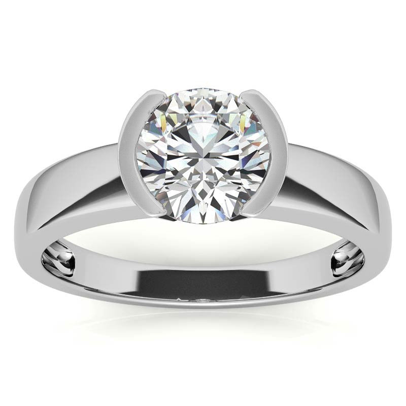 Semi-Bezel Round Brilliant Moissanite Solitaire Ring