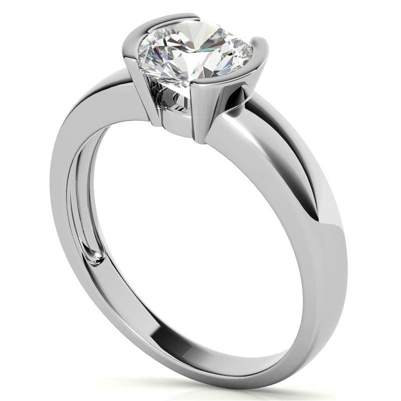Semi-Bezel Round Brilliant Moissanite Solitaire Ring