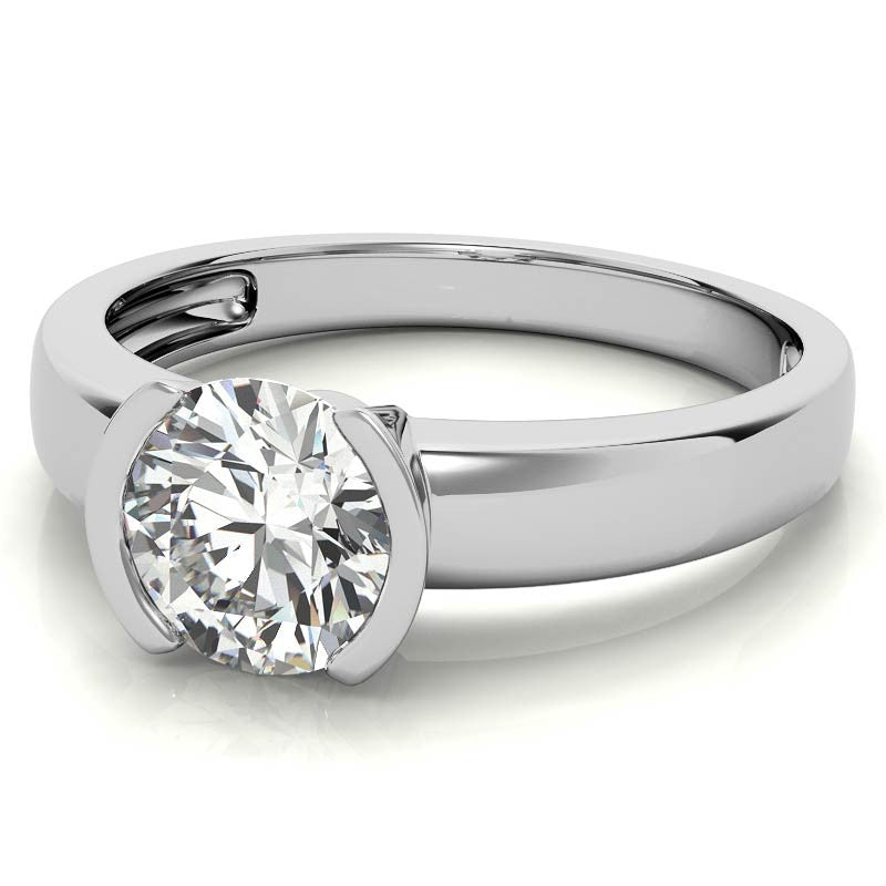 Semi-Bezel Round Brilliant Moissanite Solitaire Ring