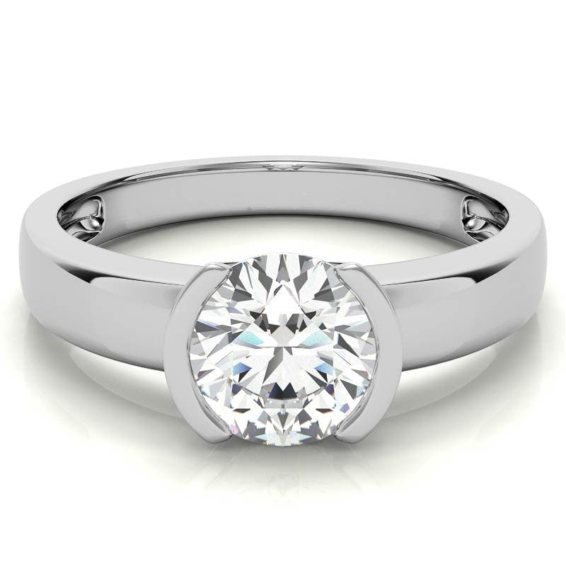 Semi-Bezel Round Brilliant Moissanite Solitaire Ring
