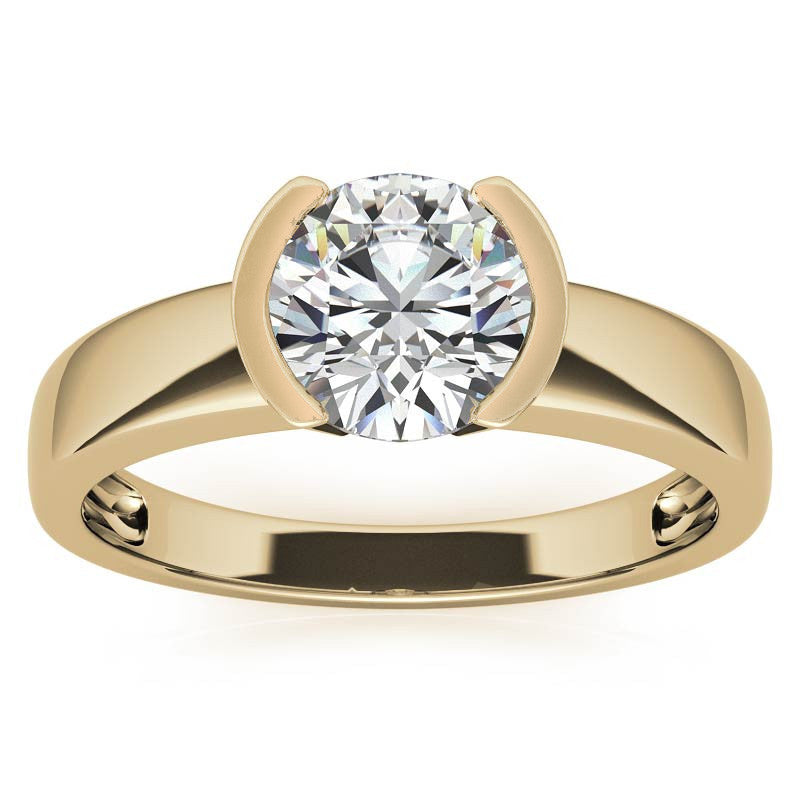 Semi-Bezel Round Brilliant Moissanite Solitaire Ring