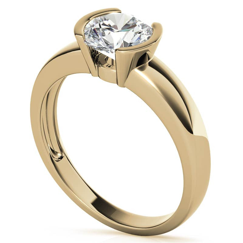 Semi-Bezel Round Brilliant Moissanite Solitaire Ring