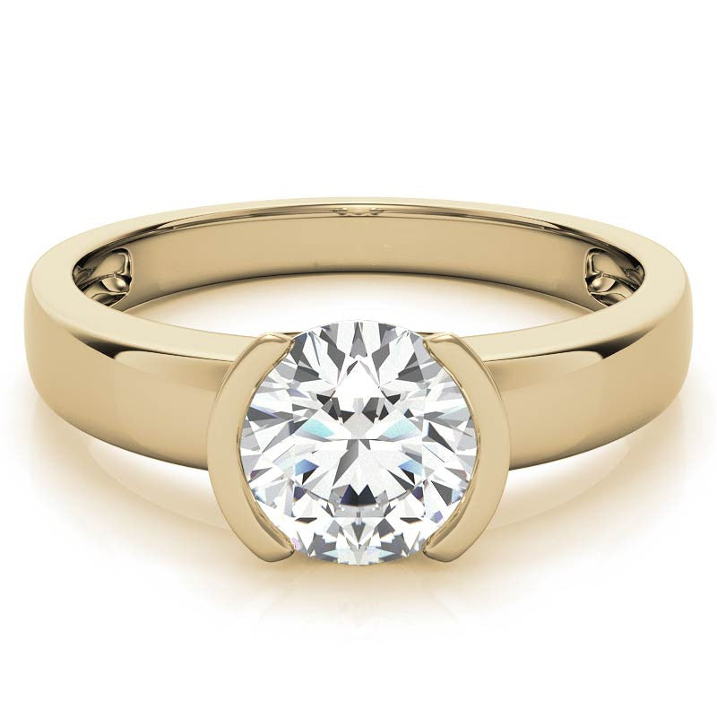 Semi-Bezel Round Brilliant Moissanite Solitaire Ring