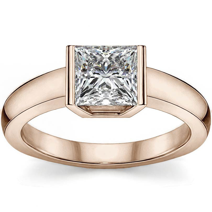 Semi-Bezel Princess Modern Style Solitaire Ring