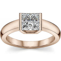 Semi-Bezel Princess Modern Style Solitaire Ring