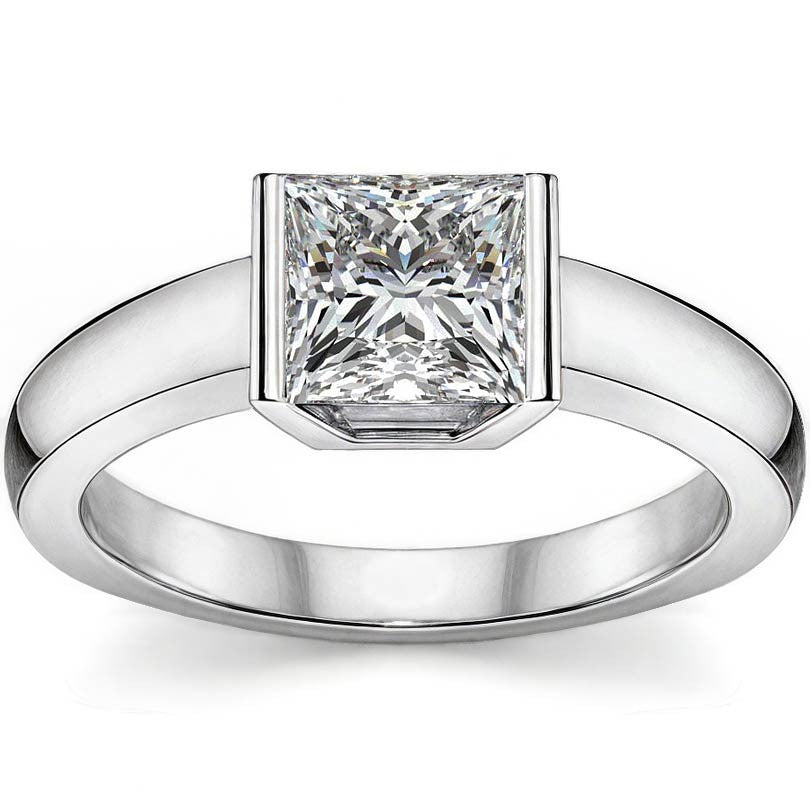 Semi-Bezel Princess Modern Style Solitaire Ring