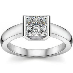 Semi-Bezel Princess Modern Style Solitaire Ring