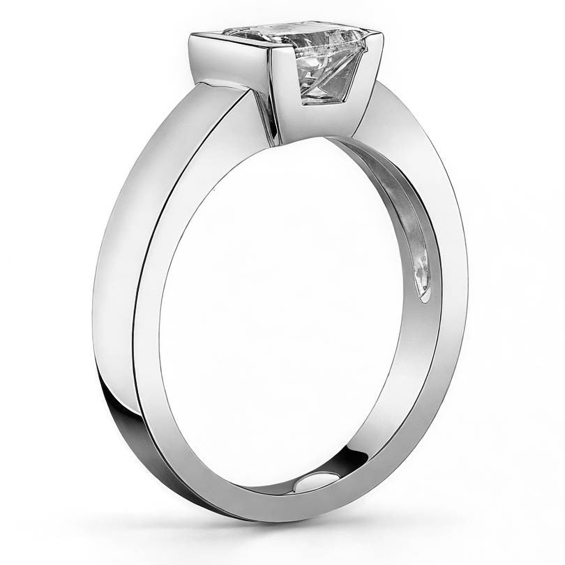 Semi-Bezel Princess Modern Style Solitaire Ring